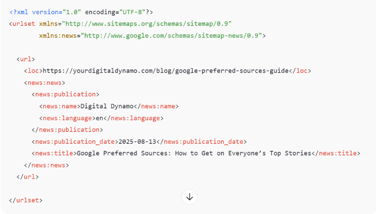 How to Create a Google News Sitemap and Get Your Blog Posts in Google’s Top Stories 2 digital dynamo news sitemap